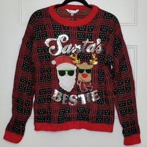 No Boundaries Ugly Christmas Sweater Santa's Bestie L